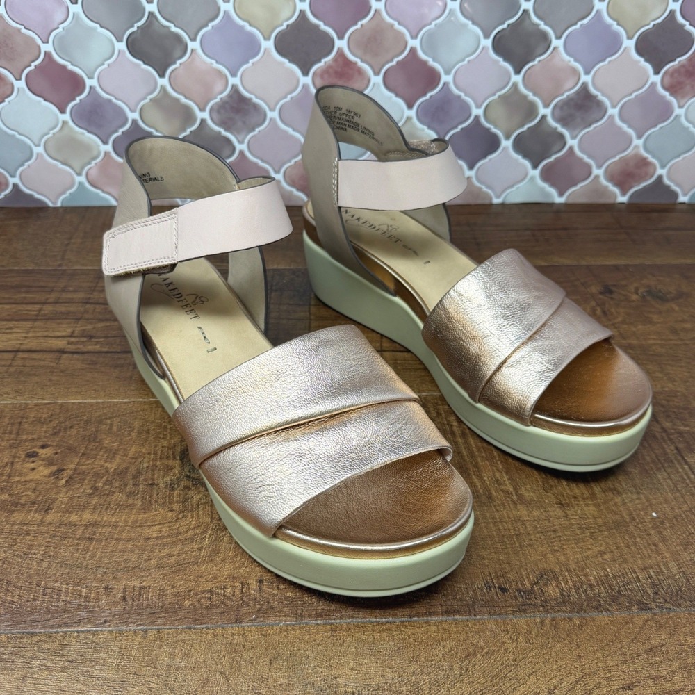 Naked‎ Feet Koda Metallic Rose Gold Leather Platform Wedge Sandals Comfort - 10M